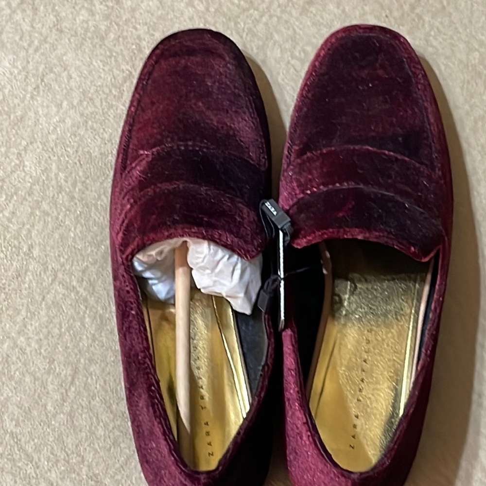 ZARA Deep Red Velvet flats